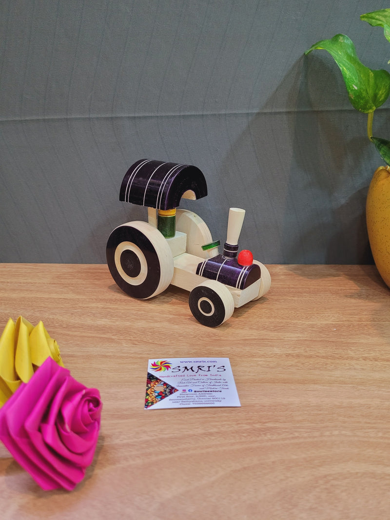 Wooden Toy Tractor Violet  made in india (4.5 H x 3 L x 5.5 W) inches Natural colored Kids toys Gift and return gifts