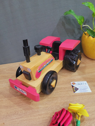 Wooden Toy Tractor (XL) Pink (18x28x17 cm) (HxLxW) cm Natural colored Kids toys Gift and return gifts