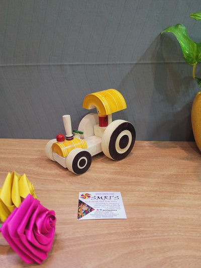 Wooden Toy Tractor Yellow  made in india (4.5 H x 3 L x 5.5 W) inches Natural colored Kids toys Gift and return gifts